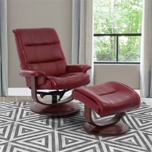 Knight Swivel Recliner with Ottoman in Rouge Leather by Parker House - MKNI-212S-ROU