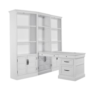 Shoreham 4 Piece Peninsula Desk Library Wall in Effortless White Finish by Parker House - SHO-4PC-LIB-DESK-EFW