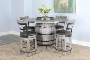Alpine 5 Piece Round Pub Table Dining Room Set with Ladderback/Cushion Seat Barstool by Sunny Designs - SD-1038AG-1624AG-B24