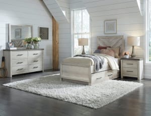 Riverwood 4 Piece Youth Panel Bedroom Set in Whitewashed Finish by Samuel Lawrence - SLF-S466-BR-K13-SET