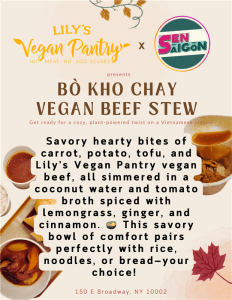 Bowl of vegan Vietnamese beef stew with carrots, potatoes, tofu, and vegan beef in a rich broth, garnished with fresh herbs and served with bread.