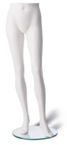 Female fiberglass pant form with calf and foot fittings on tempered glass base – Mannequins Express