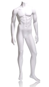 Tomas Male Mannequin with Left Leg Forward – Headless, Abstract, or Oval Head – Cameo White Finish – Mannequins Express
