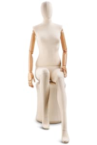 Female Sitting Fabric-Wrapped Mannequin with Articulating Arms | WP Series | Mannequins Express