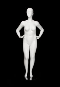 Gloss white plus size female mannequin with abstract head, hands-on-hips pose, and realistic size 16 figure – Mannequins Express