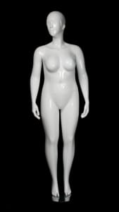 Glossy white plus size abstract female mannequin with hands by sides, size 16 – Mannequins Express