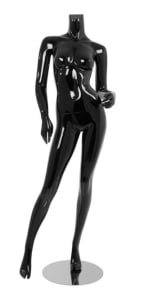 glossy black female mannequin hip out pose headless changeable heads retail display mannequins express
