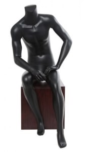 Matte Black Sitting Headless Male Mannequin