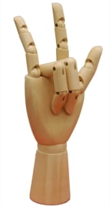 Posable wooden male right hand display with articulated fingers