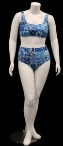 Matte white headless plus size female mannequin with fiberglass body, detachable parts, and metal base for retail fashion displays