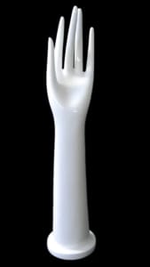 16 inch white plastic ladies left display hand with long splayed fingers