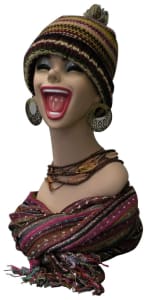 Laughing Giant Smile Realistic Female Display Head - With Makeup