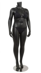 Matte Black Female Plus Size 16 Mannequin - Changeable Heads