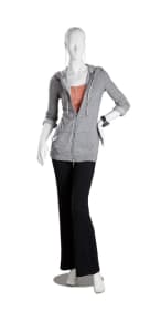 Realistic white female mannequin with slicked back hair and brushed chrome base from Mannequins Express