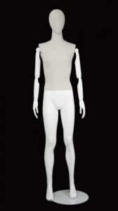 linen mixed fabric female egghead mannequin with wooden posable arms