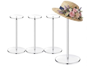 Set of 4 clear acrylic 12-inch pedestal risers for hat wig stand display and tabletop jewelry showcase