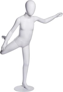 Glossy white egghead boy child mannequin in kicking pose