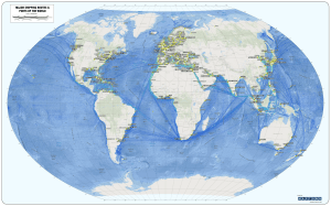 Large 45x28 wall map showing major world shipping routes and international maritime ports in blue and white.
