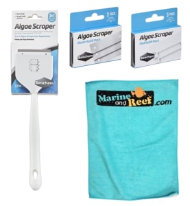 Seachem 12" 3 in 1 Algae Scraper, Replacement Metal Blades/Pads, & Micro Fiber Towel Package