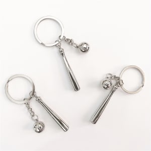 Baseball bat and ball on a keychain made of metal