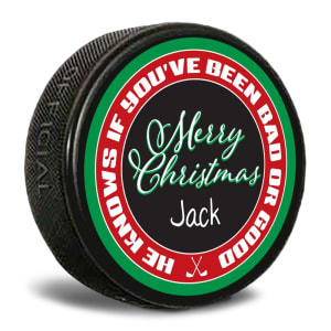 personalized Christmas hockey puck