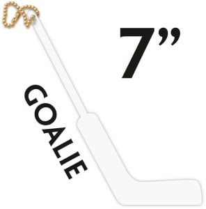 Unprinted 7" Goalie Stick hockey promotional gift. White plastic mini hockey stick with ball chain attachment.