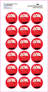 These are stickers that can be placed on a sport helmet. Most often they are used as recognition to players for their participation in a game, scoring a goal or assisting.