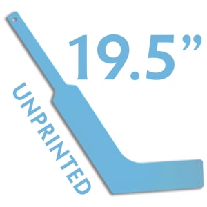Manufacture direct wholesale unprinted Light Blue plastic mini goalie stick is 19.5" in length,  manufactured in usa and used as a knee hockey goalie stick by mini hockey players