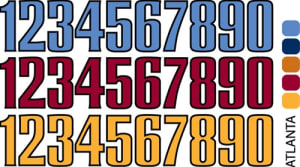 Sport helmet numbers are die cut decals that can be placed on a players helmet to match their jersey number. They are printed in many colors to match the color of the team logo.