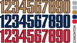 Sport helmet numbers are die cut decals that can be placed on a players helmet to match their jersey number. They are printed in many colors to match the color of the team logo.