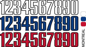 Sport helmet numbers are die cut decals that can be placed on a players helmet to match their jersey number. They are printed in many colors to match the color of the team logo.