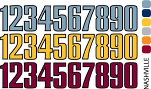 Sport helmet numbers are die cut decals that can be placed on a players helmet to match their jersey number. They are printed in many colors to match the color of the team logo.