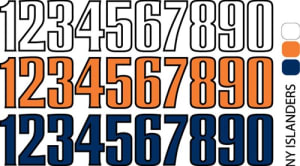 Sport helmet numbers are die cut decals that can be placed on a players helmet to match their jersey number. They are printed in many colors to match the color of the team logo.
