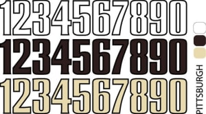Sport helmet numbers are die cut decals that can be placed on a players helmet to match their jersey number. They are printed in many colors to match the color of the team logo.