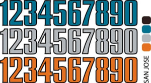 Sport helmet numbers are die cut decals that can be placed on a players helmet to match their jersey number. They are printed in many colors to match the color of the team logo.