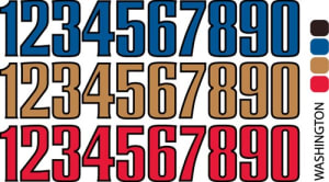 Sport helmet numbers are die cut decals that can be placed on a players helmet to match their jersey number. They are printed in many colors to match the color of the team logo.