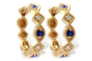 Sapphire & Diamond Hoop Earrings 14K Yellow Gold