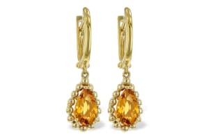 Pear Shape Citrine Earrings 14K Yellow Gold