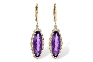 Amethyst & Diamond Earrings 14K Yellow Gold