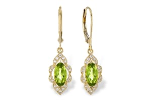 Garnet & Diamond Earrings 14K Yellow Gold
