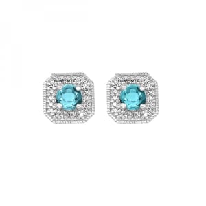 Aquamarine & Diamond Earrings 10K White Gold Studs