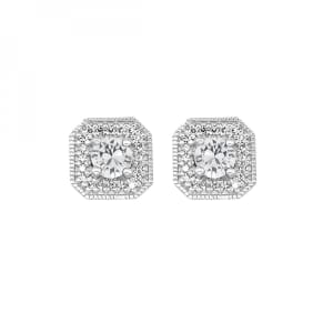 White Topaz Earrings 10K White Gold Studs