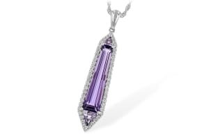 Amethyst & Diamond Pendant in 14K White Gold
