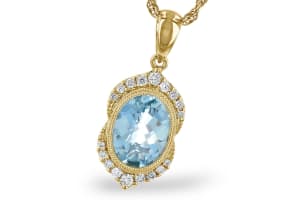 Aquamarine & Diamond Pendant 14K Yellow Gold