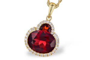 Garnet & Diamond Pendant 14K Yellow Gold
