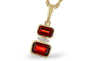 Emerald Cut Garnet Pendant w Diamonds in 14K Yellow Gold