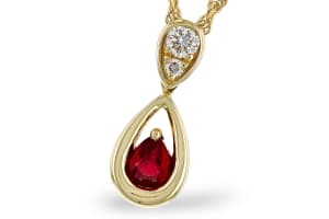 Ruby & Diamond Teardrop Pendant 14K Yellow Gold
