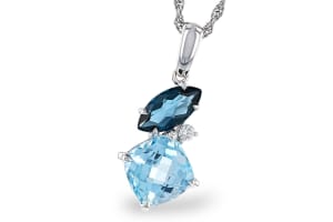 Blue Topaz Pendant in 14K White Gold