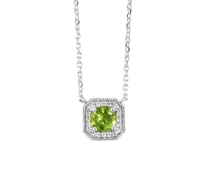 Peridot & Diamond Pendant in 10K White Gold