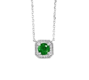 Lab Created Emerald  & Diamond Pendant in 10K White Gold